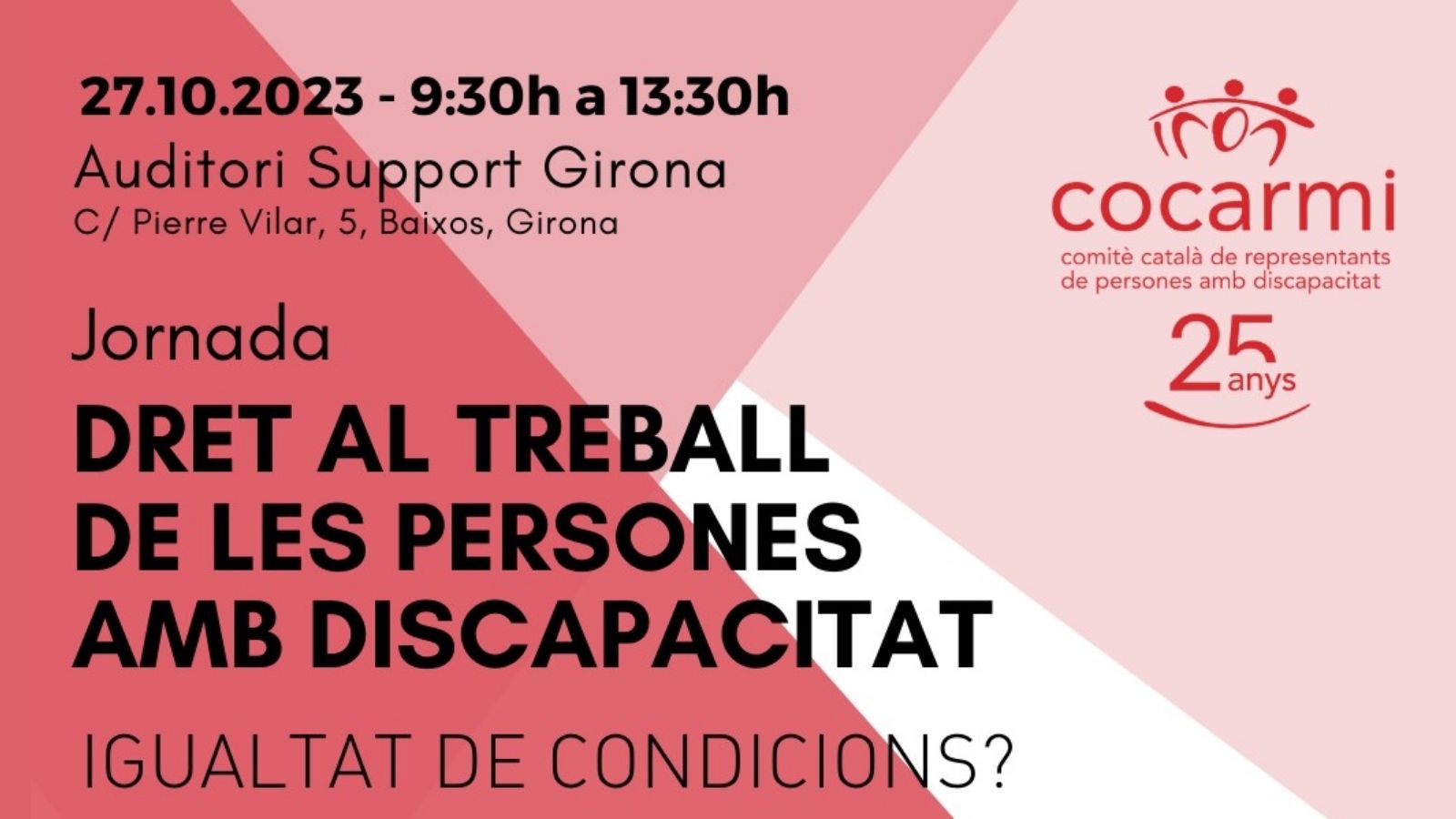 El dret al treball de les persones amb discapacitat, a debat en una jornada del COCARMI el 27 d’octubre a Girona