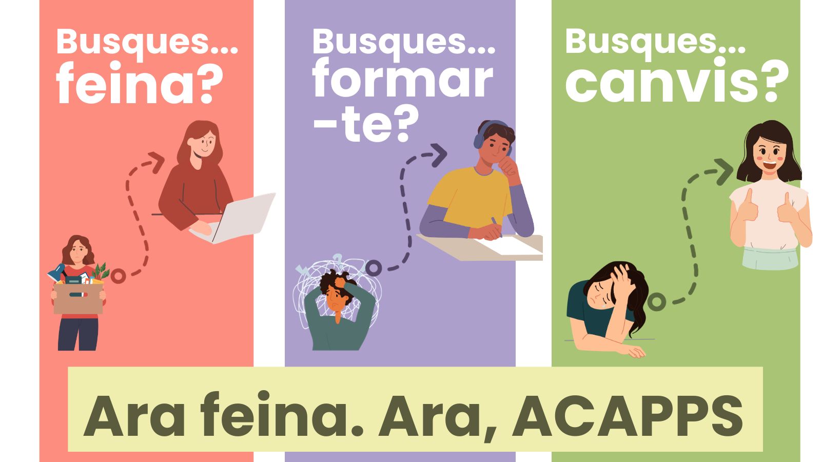 Busques feina o necessites un canvi professional? T’acompanyem i t’oferim recursos i formacions perquè ho facis possible!
